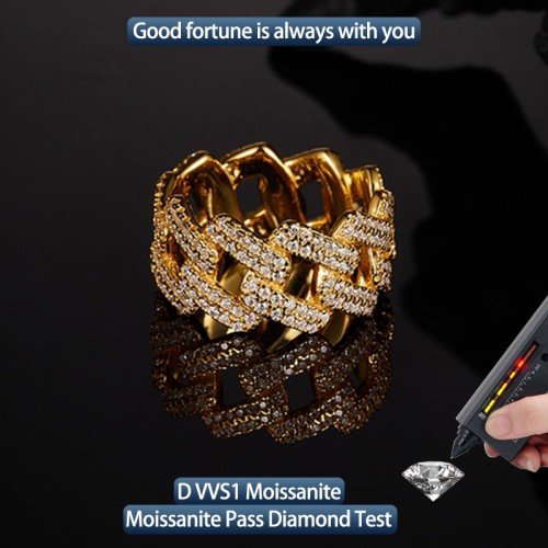 S925 Silver Moissanite Cuban link hiphop Ring 1CT D VVS1 Certified Hip Hop Style Jewelry Personalized rings Valentine's Day Gift