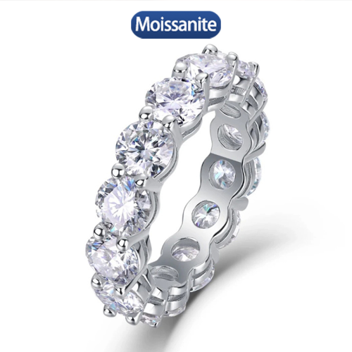 S925 Silver Moissanite Row Ring 4.0mm Total 5CT D VVS1 Certified Light Luxury High Hip Hop Style Jewelry Personalized Ring Gift 