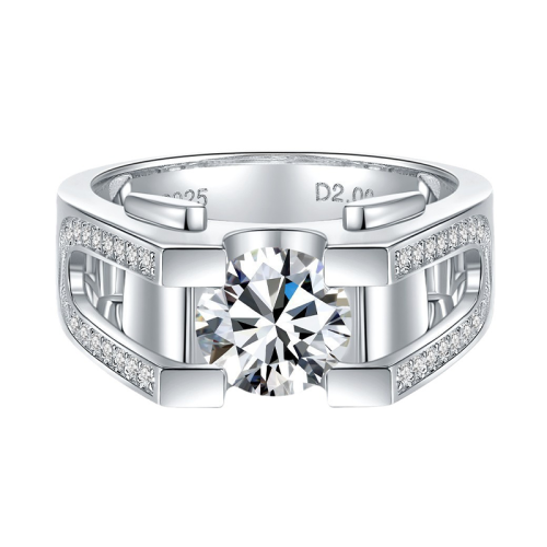 S925 Silver Moissanite 2CT Hip Hop Ring Electroplated 18k Gold GRA Certificate Exquisite Fashion Light Luxury Design Ring 
