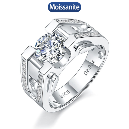 S925 Silver Moissanite 2CT Hip Hop Ring Electroplated 18k Gold GRA Certificate Exquisite Fashion Light Luxury Design Ring