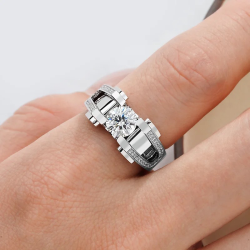 S925 Silver Moissanite 2CT Hip Hop Ring Electroplated 18k Gold GRA Certificate Exquisite Fashion Light Luxury Design Ring