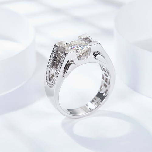 S925 Silver Moissanite 2CT Hip Hop Ring Electroplated 18k Gold GRA Certificate Exquisite Fashion Light Luxury Design Ring