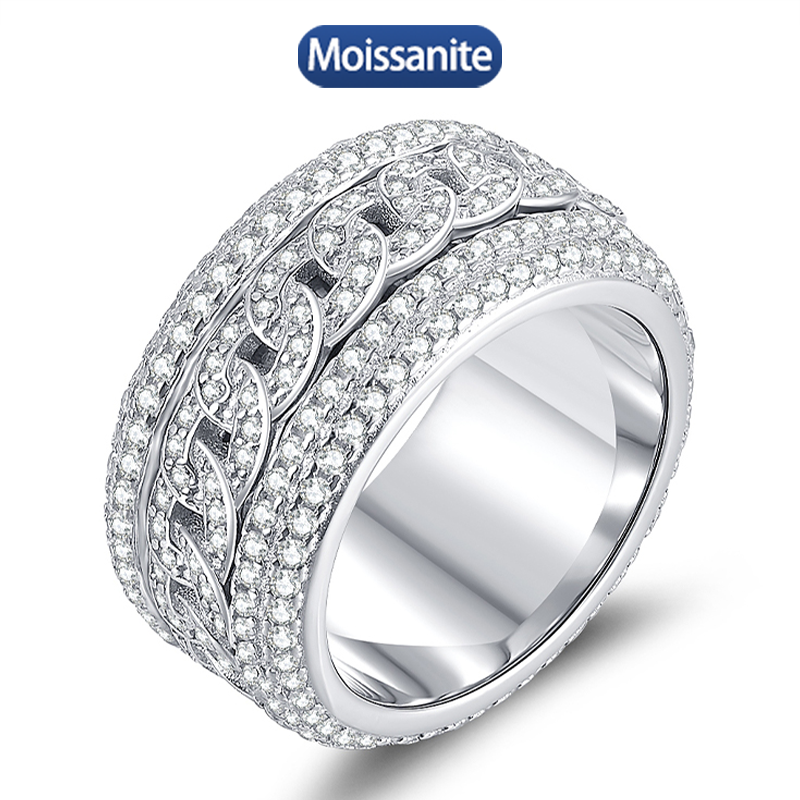 S925 Silver Moissanite Rotating Ring 2CT D VVS1 Certified GRA Certificate Hip Hop West Coast Men Style Jewelry Personalized Ring Carnival