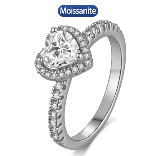 S925 Silver Moissanite Heart Shaped Ring 1.3CT D VVS1 Certified Hip Hop Style Jewelry Personalized rings Valentine Day Gift 
