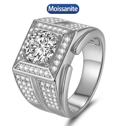S925 Silver Moissanite 2CT Hip Hop Ring Electroplated 18k Gold GRA Certificate Exquisite Fashion Light Luxury Design Ring 
