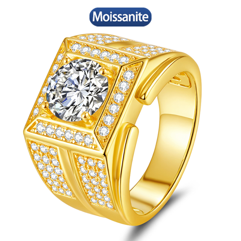 S925 Silver Moissanite 2CT Hip Hop Ring Electroplated 18k Gold GRA Certificate Exquisite Fashion Light Luxury Design Ring