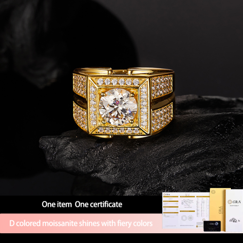 S925 Silver Moissanite 2CT Hip Hop Ring Electroplated 18k Gold GRA Certificate Exquisite Fashion Light Luxury Design Ring