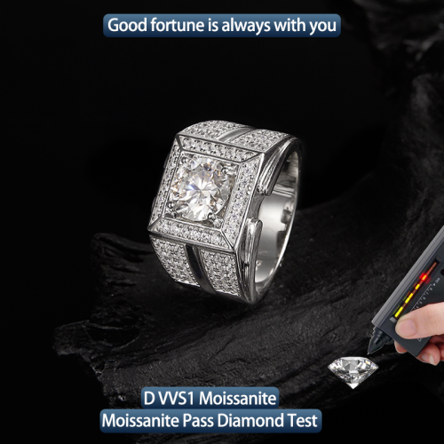 S925 Silver Moissanite 2CT Hip Hop Ring Electroplated 18k Gold GRA Certificate Exquisite Fashion Light Luxury Design Ring