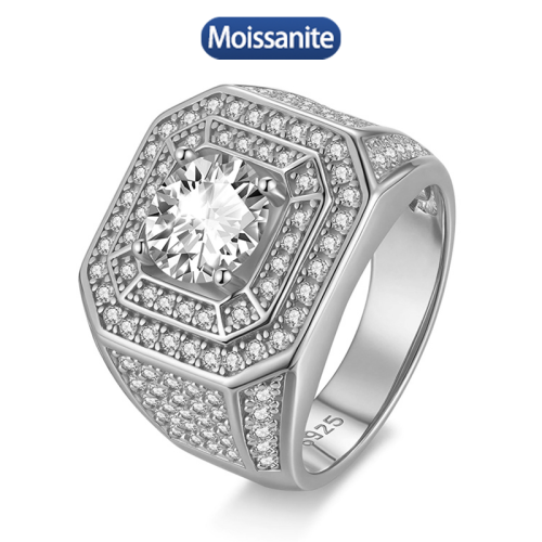 S925 silver moissanite hip-hop Cuban ring 2CT D VVS1 certified GRA certificate electroplated 18k high-end hip-hop style jewelry personalized ring party carnival 