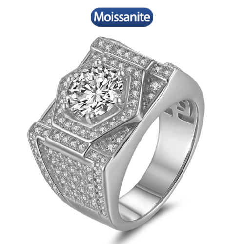 S925 silver moissanite hip-hop Cuban ring 2CT D VVS1 certified GRA certificate electroplated 18k high-end hip-hop style jewelry personalized ring party carnival 