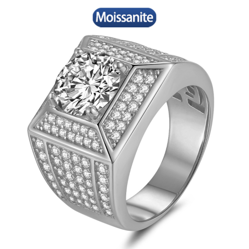 S925 silver moissanite hip-hop Cuban ring 3CT D VVS1 certified GRA certificate electroplated 18k high-end hip-hop style jewelry personalized ring party carnival 