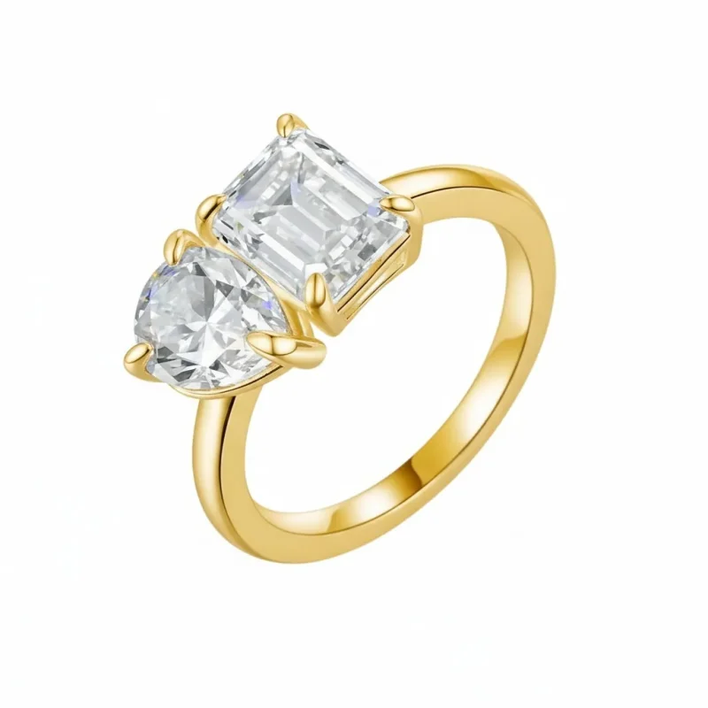 3-carat Moissanite Pear And Emerald Engagement Rings