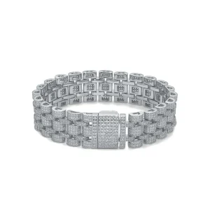 Three-layer fully inlaid moissanite rectangular clasp Cuban bracelet
