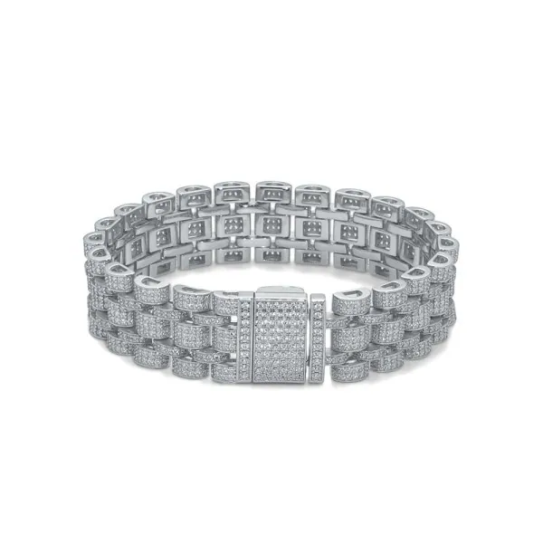 Three-layer fully inlaid moissanite rectangular clasp Cuban bracelet