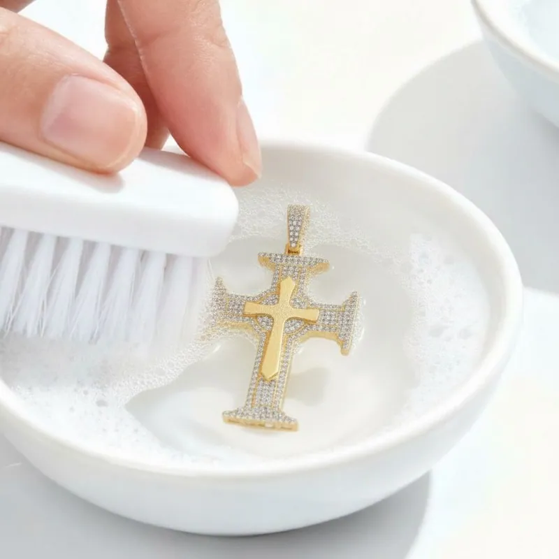 Cleaning jewelry with soft brush