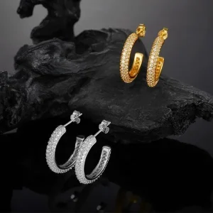 18K Moissanite Full Diamond C shaped Drop Earrings - The second picture