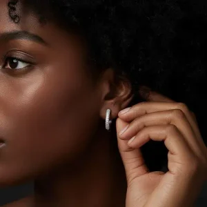 18K Moissanite Hook Cut Round Earrings - The second picture