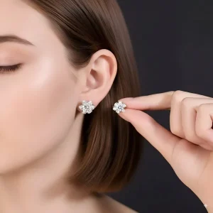18K Moissanite Icy Flower Shaped Studs Earrings - The second picture