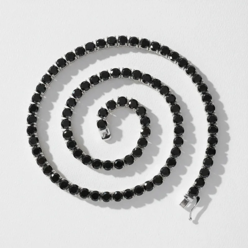 Pure Silver Black Moissanite Tennis Chain