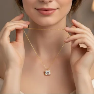 VVS1 Moissanite Emerald Cut Single Diamond Pendant - The second picture