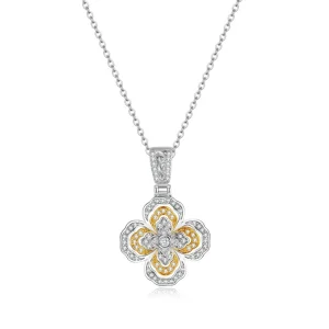 Color Separated Four Leaf Clover Flower Pendant Necklace