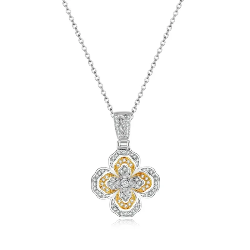 Color Separated Four Leaf Clover Flower Pendant Necklace