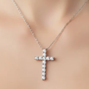 White Gold Tennis Cross Pendant - The second picture