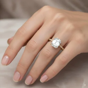 Moissanite  Emerald Cut 4 Prong Basket Setting Ring - The second picture