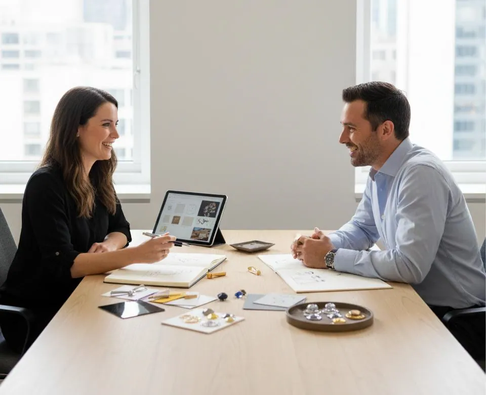Jewelry designer consulting with client during initial consultation