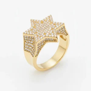 Moissanite Cuban Star David Ring