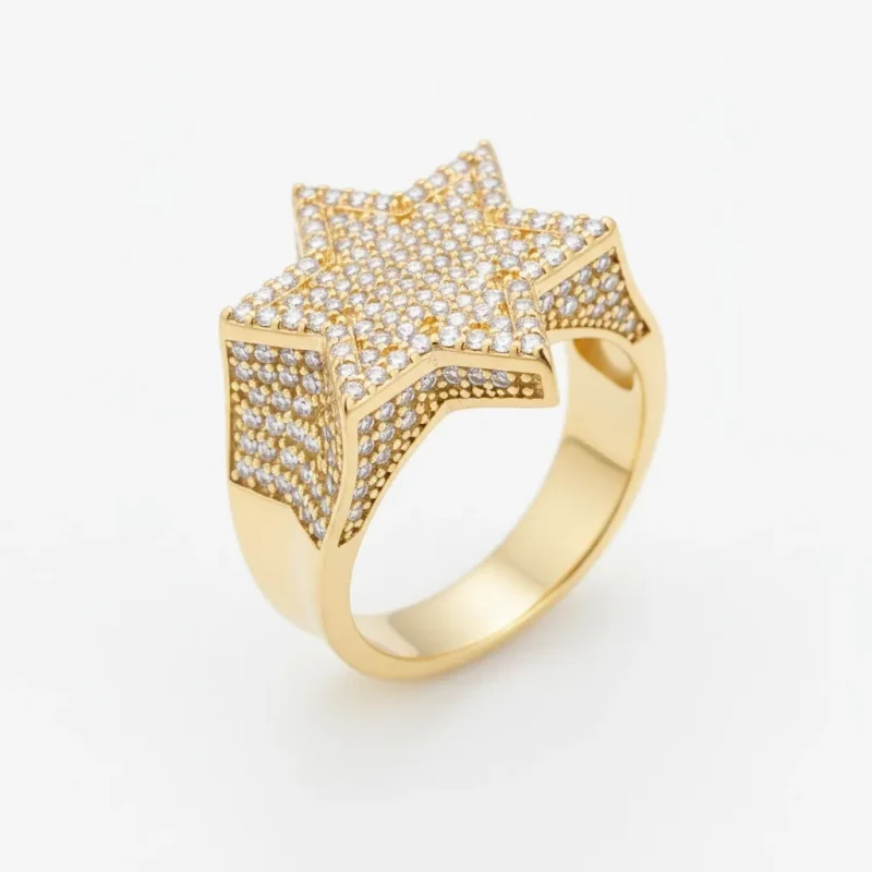 Moissanite Cuban Star David Ring