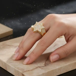 Moissanite Cuban Star David Ring - The second picture