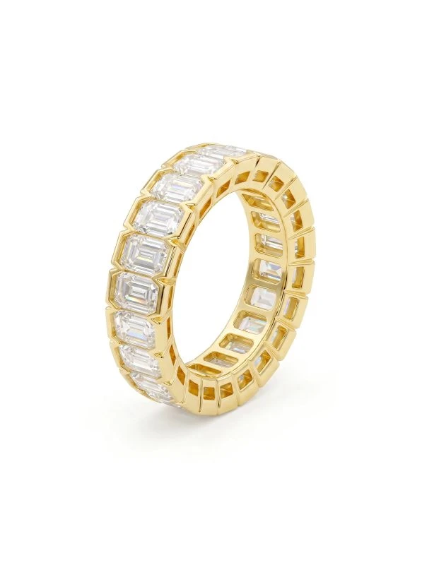 925 Sterling Silver Eternity Pave Setting Bezel Set Emerald Cut Moissanite Ring - The second picture