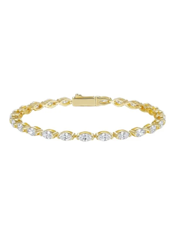 Marquise Sterling Silver Moissanite Tennis Bracelet in 18K Yellow Gold Vermeil product view