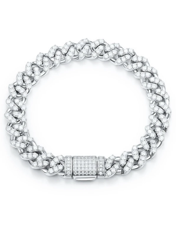 Mens Iced Out Cuban Link Bracelet Sterling Silver – Premium S925 Micro-Pave Miami Cuban Bracelet - The second picture