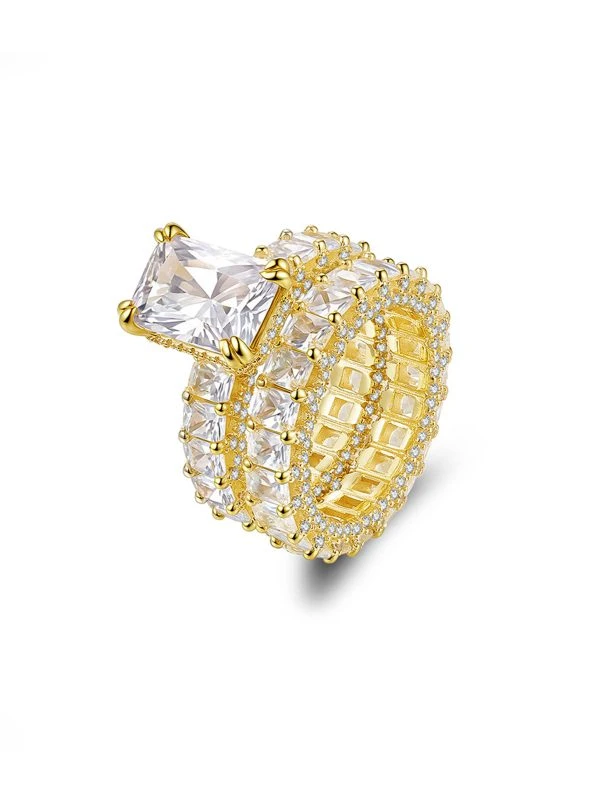 925 Sterling Silver Solitaire High Setting Pavé Setting Emerald Cut Moissanite Ring - The second picture