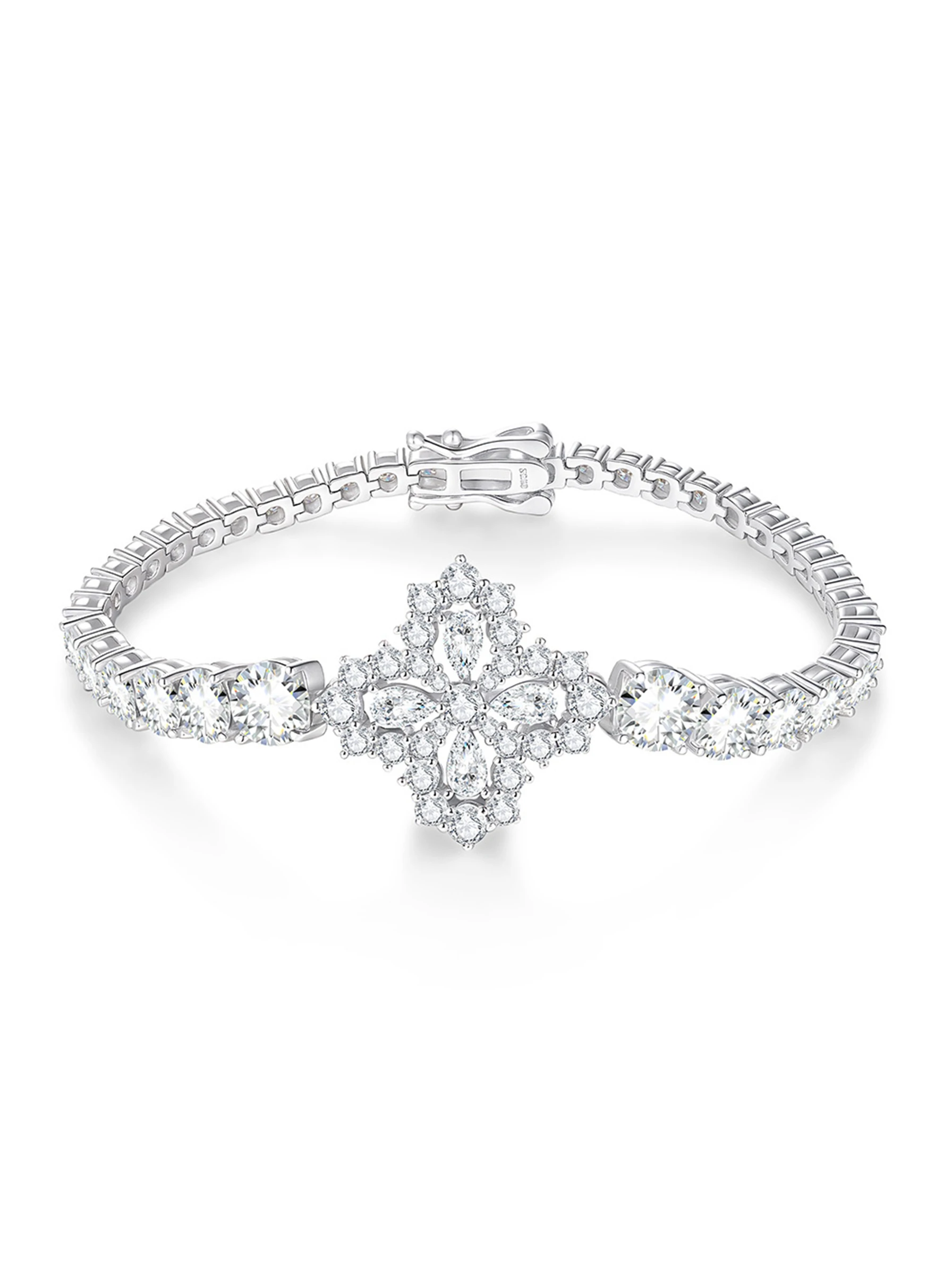 925 Sterling Silver Eternity Pave Setting Moissanite Bracelet