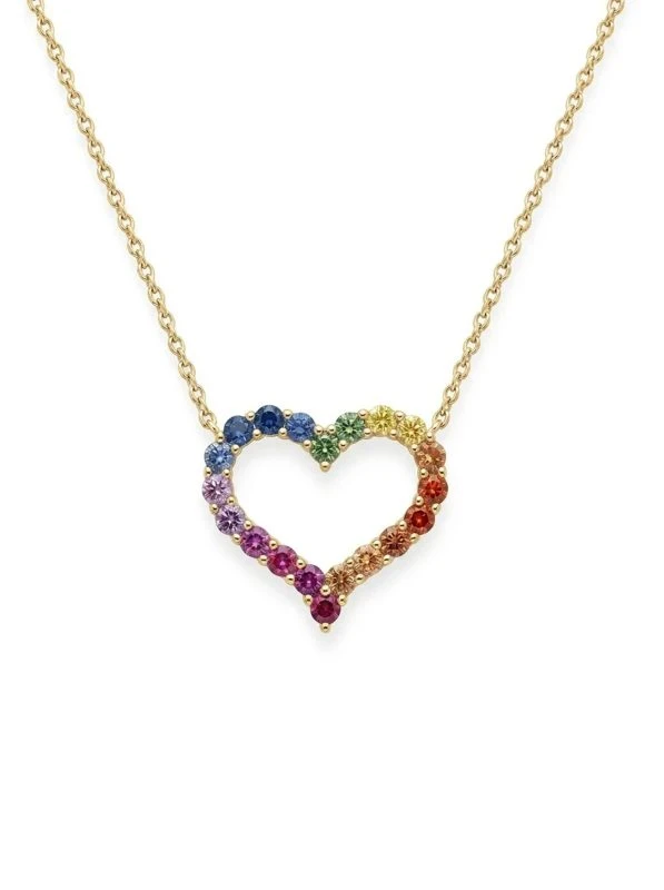 Gold Gradient Sapphire Heart Shaped Necklace in S925 Sterling Silver