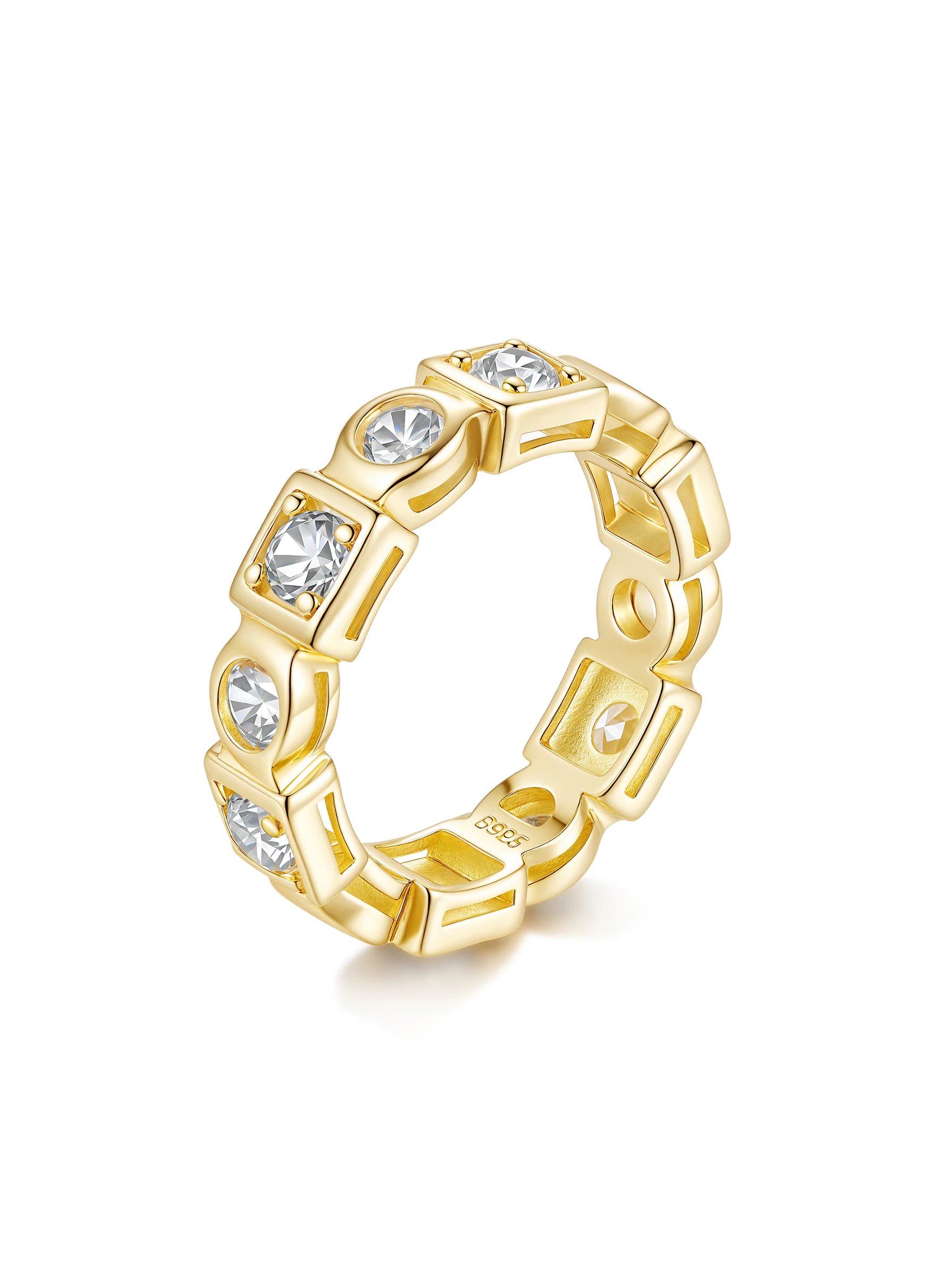 925 Sterling Silver Eternity Pave Setting Bezel Set Moissanite Ring