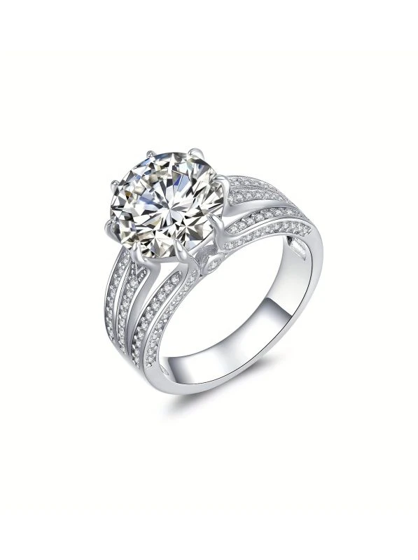 925 Sterling Silver Solitaire High Setting Pavé Setting Moissanite Ring - The second picture
