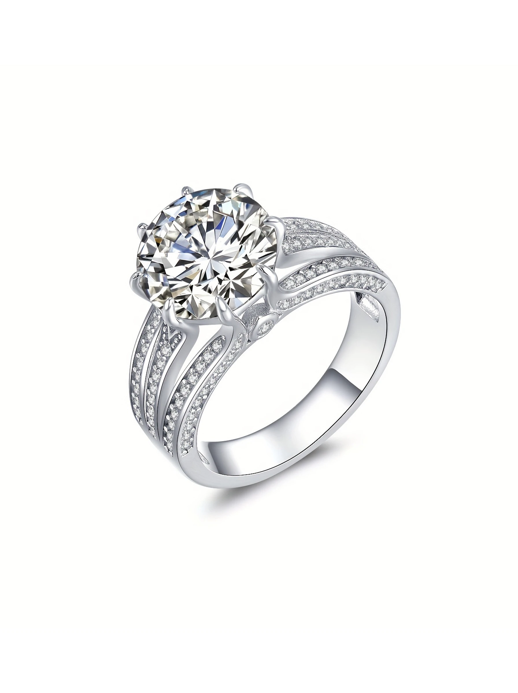 925 Sterling Silver Solitaire High Setting Pavé Setting Moissanite Ring