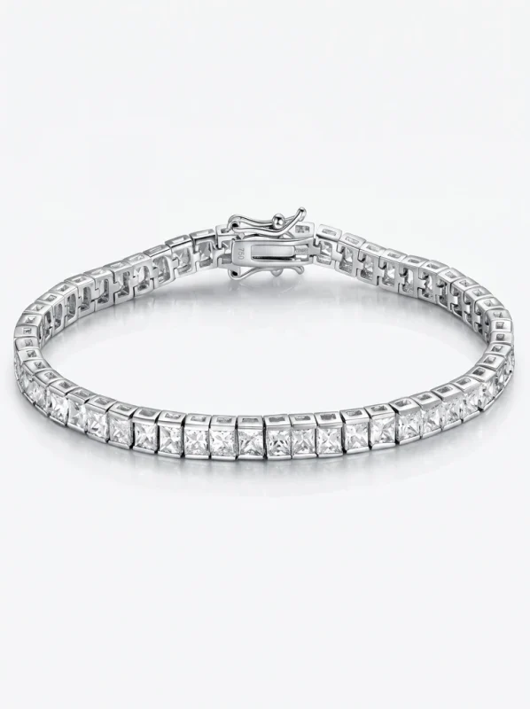925 Sterling Silver Eternity Pave Setting Moissanite Bracelet