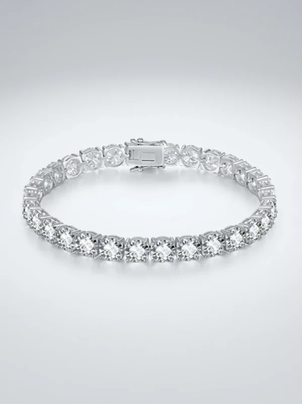 925 Sterling Silver Eternity Pave Setting 4-Prong Moissanite Bracelet