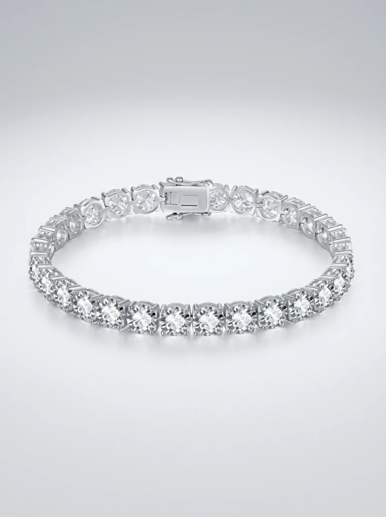925 Sterling Silver Eternity Pave Setting 4-Prong Moissanite Bracelet