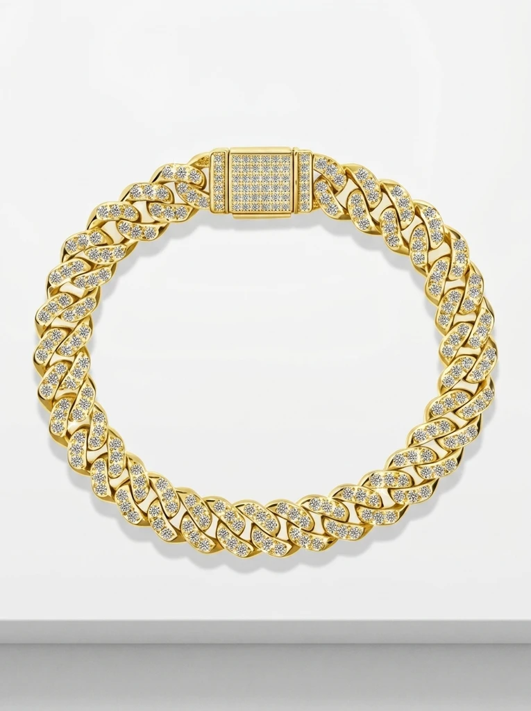 Hip-hop style ice diamond shining moissanite Cuban link bracelet