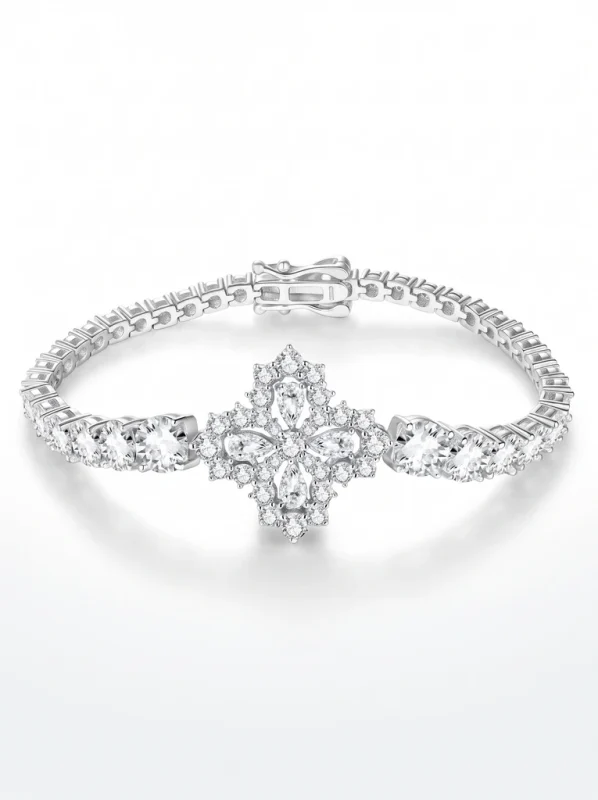 925 Sterling Silver Eternity Pave Setting Moissanite Bracelet