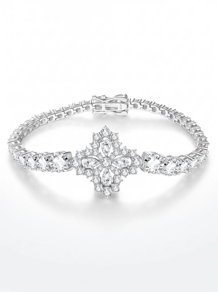 925 Sterling Silver Eternity Pave Setting Moissanite Bracelet