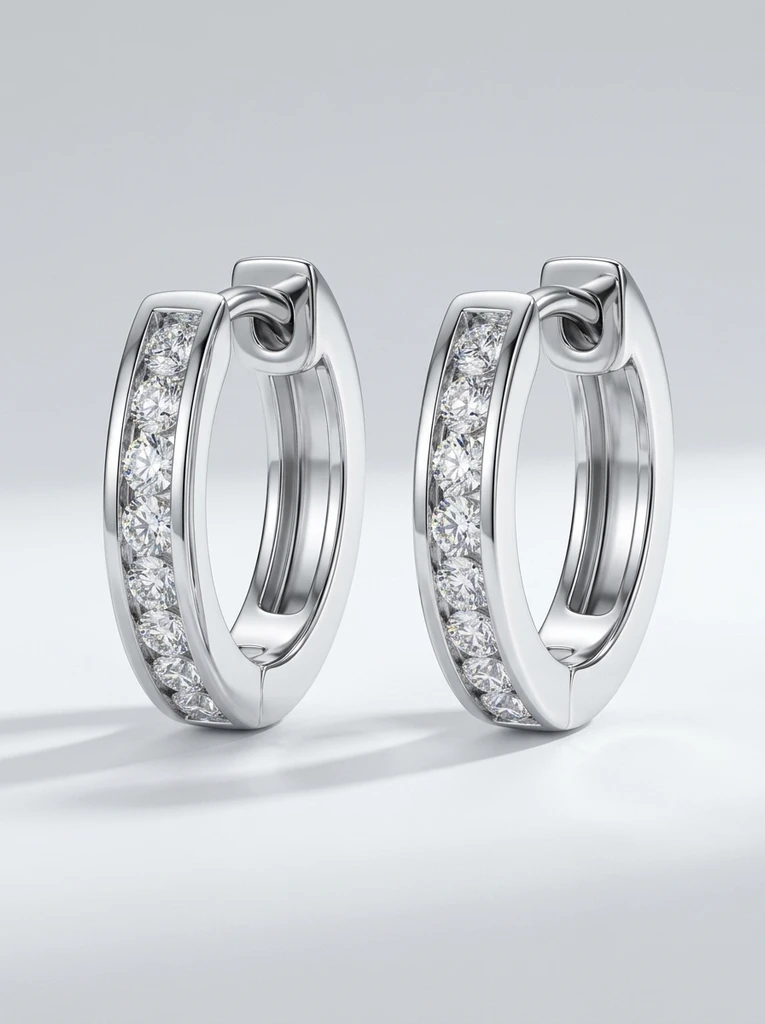 Moissanite Single Row Square Stone Hook Type Circle Earrings