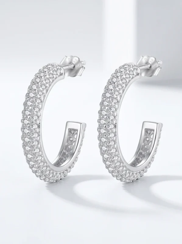 925 Sterling Silver Pavé Setting Moissanite Earrings