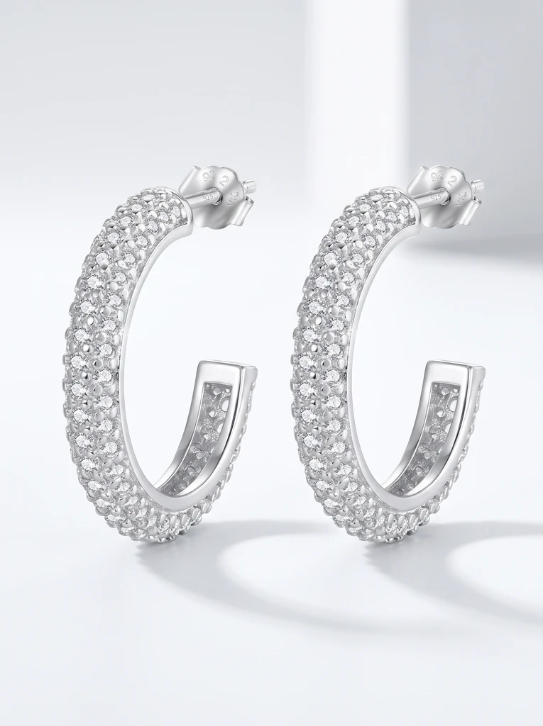 925 Sterling Silver Pavé Setting Moissanite Earrings